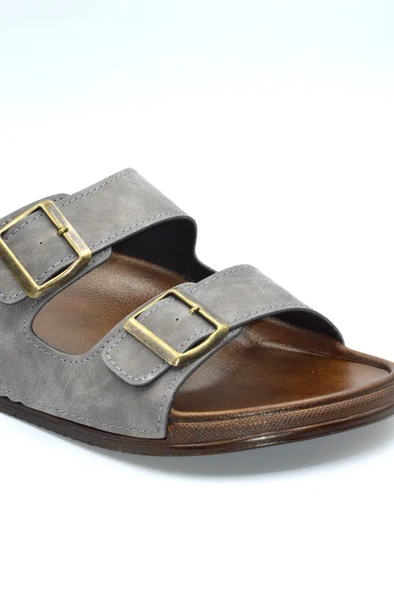 Erkek Gri Çift Bantlı Anatomik Günlük Terlik - 3