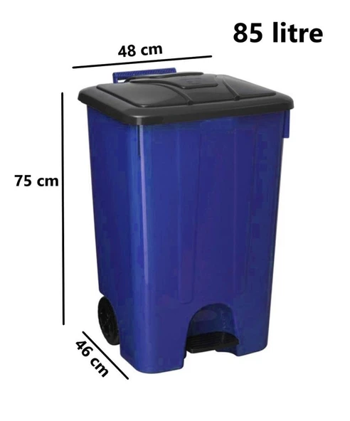 Omnipazar SY-4265 Mavi 85 lt Köşeli Pedallı Tekerlekli Çöp Kovası - 2