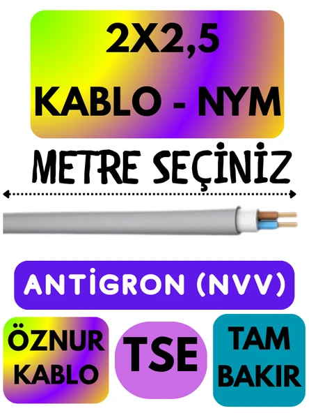 Öznur 2X2,5 ANTİGRON (NYM) Kablo (Gri) Metre Seçenekli