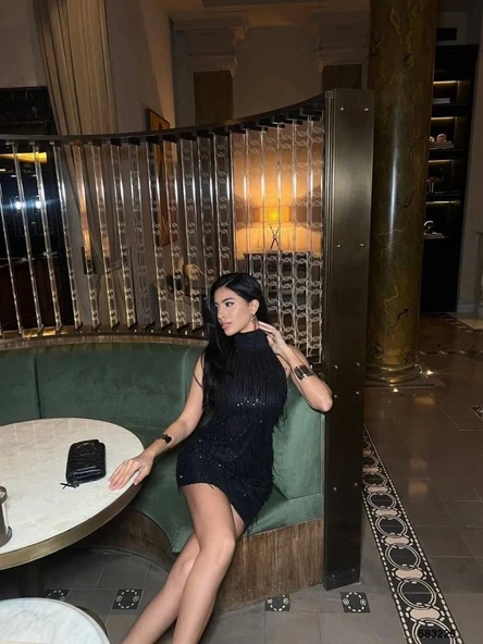 Kadın Pul Payet Kumaş Halter Yaka Mini Elbise - 2