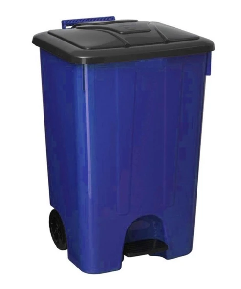 Omnipazar SY-4265 Mavi 85 lt Köşeli Pedallı Tekerlekli Çöp Kovası - 1