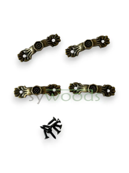 Dekoratif Mini Zamak Kulp 4 Adet Vidalı Kutu Aksesuar Antik Sarı - 2