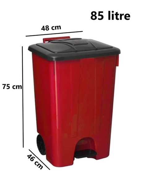Omnipazar SY-4265 Kırmızı 85 lt Köşeli Pedallı Tekerlekli Çöp Kovası - 2