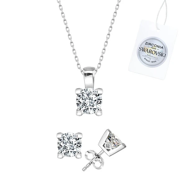 Swarovski taşlı 925 ayar tektaş takı seti