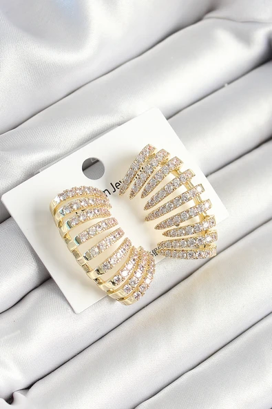 Pirinç Zirkon Taşlı Çoklu Görünümlü Model Gold Renk Kadın Küpe - TJ-BKP10632 - 1