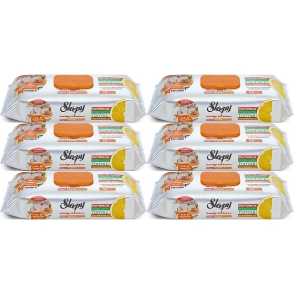Sleepy Easy Clean Yüzey Temizlik Mutfak Havlusu -Mendili  50 Yaprak Portakal Yağlı (6Lı Set) 300Yprk