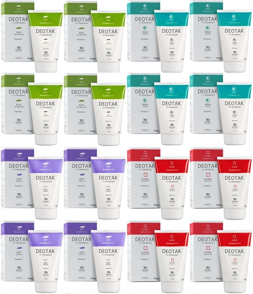 Deotak Krem Deodorant Unisex 35ML (Normal Cilt/Mentol/Hassas/Çay Ağacı Yağı) Karma (16 Lı Set)