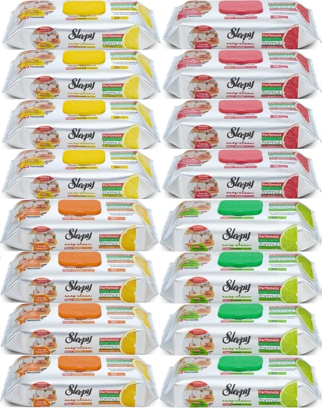 Sleepy Easy Clean Yüzey Temizlik Mutfak Havlusu - Mendili 50 Yaprak Karma (16 Lı Set)