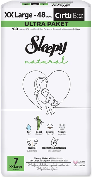 Sleepy Bebek Bezi Natural Beden:7 (20-30KG) XX Large 192 Adet Avataj Ultra Pk - Resim 2