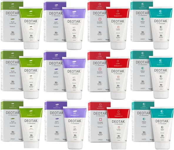 Deotak Krem Deodorant Unisex 35ML (Normal Cilt/Mentol/Hassas/Çay Ağacı Yağı) Karma (12 Li Set)