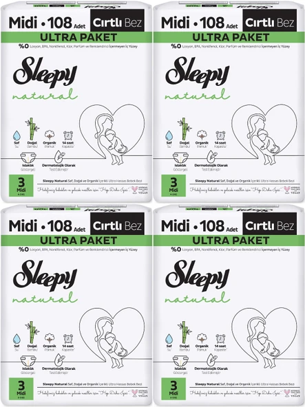 Sleepy Bebek Bezi Natural Beden:3 (4-9KG) Midi 432 Adet Avataj Ultra Pk