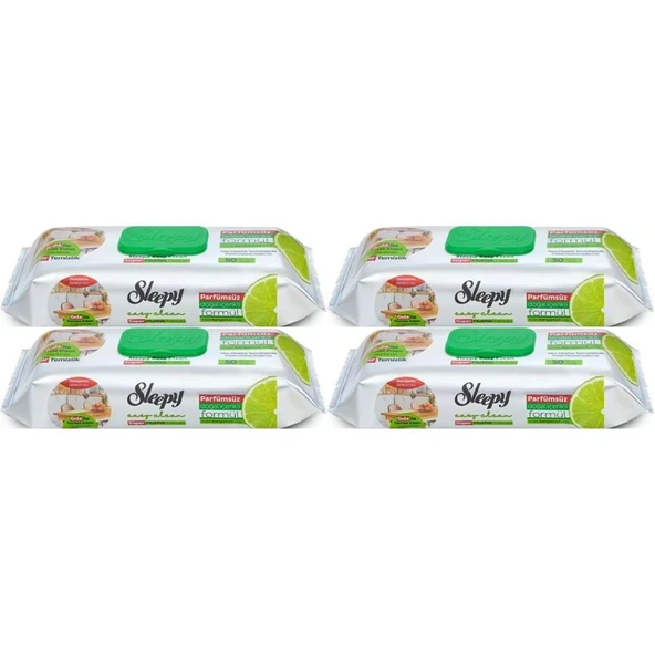 Sleepy Easy Clean Yüzey Temizlik Mutfak Havlusu -Mendili  50 Yaprak Bergomot Yağlı (4Lü Set) 200Yprk
