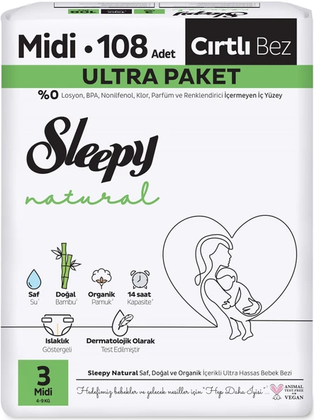 Sleepy Bebek Bezi Natural Beden:3 (4-9KG) Midi 216 Adet Ekonomik Ultra Pk - 2