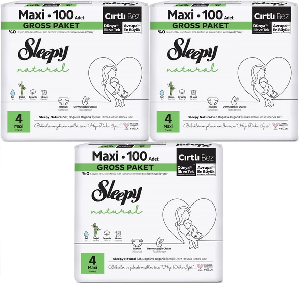 Sleepy Bebek Bezi Natural Beden:4 (7-14KG) Maxi 300 Adet Aylık Ultra Pk ürün görseli