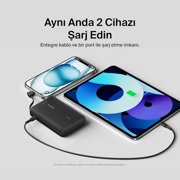 Belkin BoostCharge Power Bank, Entegre Kablolu Taşınabilir Şarj Cihazı - Resim 2