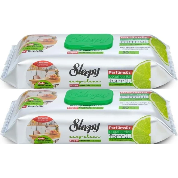 Sleepy Easy Clean Yüzey Temizlik Mutfak Havlusu -Mendili  50 Yaprak Bergomot Yağlı (2Li Set) 100Yprk