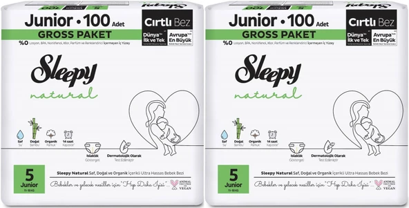 Sleepy Bebek Bezi Natural Beden:5 (11-18KG) Junior 156 Adet Ekonomik Ultra Pk ürün görseli
