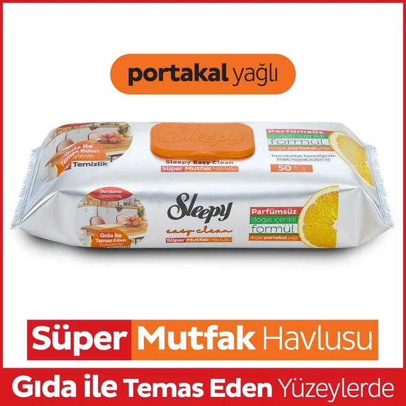 Sleepy Easy Clean Yüzey Temizlik Mutfak Havlusu -Mendili  50 Yaprak Portakal Yağlı (5Li Set) 250Yprk - 3