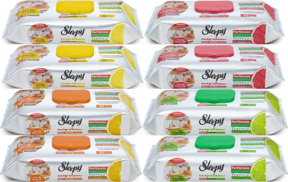 Sleepy Easy Clean Yüzey Temizlik Mutfak Havlusu - Mendili 50 Yaprak Karma (8 Li Set)