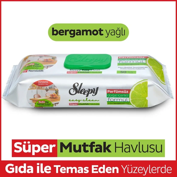 Sleepy Easy Clean Yüzey Temizlik Mutfak Havlusu -Mendili  50 Yaprak Bergomot Yağlı (5Li Set) 250Yprk - 3