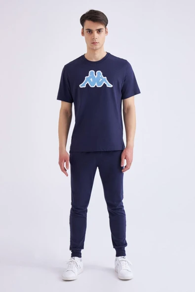 Logo Zobi Erkek Mavi-açık Mavi-beyaz Regular Fit Tişört
