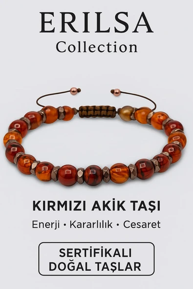 Sertifikalı Kırmızı Akik ve Terahertz Taşı Bileklik – Cesaret ve Kararlılıkla Enerjinizi Yükseltin ürün görseli
