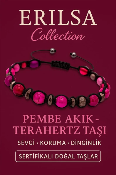 Sertifikalı Pembe Akik ve Terahertz Doğal Taş Bileklik – Sevgi, Koruma ve Dinginlik Dengesi ürün görseli