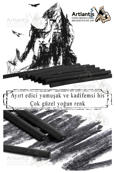 Kömür Çubukları Doğal Füzen 12 li 1 Paket Eskiz Karakalem Çizim Gölgeleme Kömürü Siyah Willow Charcoal Hobi Sanat - 3