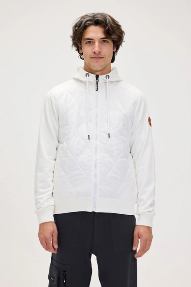 Cyrus Full-Zip Beyaz Erkek Kapüşonlu Sweatshirt