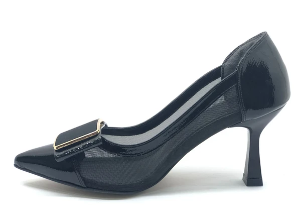 Feles Yanı Şeffaf Taş Toka Detaylı Kadın Topuklu Ayakkabı - Resim 5