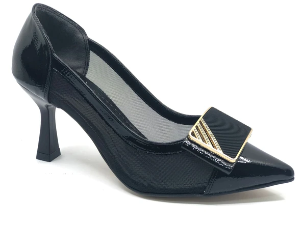 Feles Yanı Şeffaf Taş Toka Detaylı Kadın Topuklu Ayakkabı - Resim 3