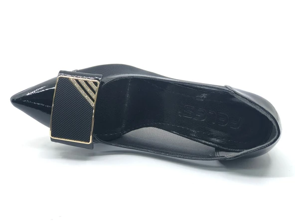 Feles Yanı Şeffaf Taş Toka Detaylı Kadın Topuklu Ayakkabı - Resim 4