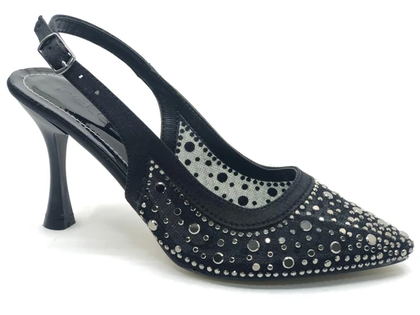 Feles Arkası Açık Şeffaf Taş Detaylı Sindirella Kadın Topuklu Ayakkabı - Resim 15