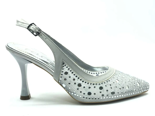 Feles Arkası Açık Şeffaf Taş Detaylı Sindirella Kadın Topuklu Ayakkabı - Resim 7