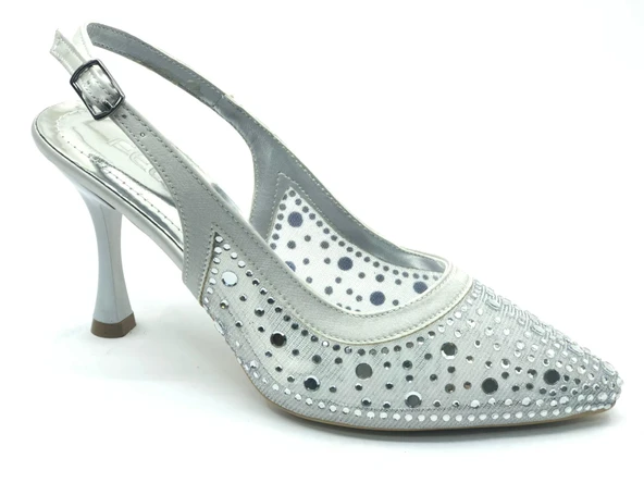 Feles Arkası Açık Şeffaf Taş Detaylı Sindirella Kadın Topuklu Ayakkabı - Resim 10