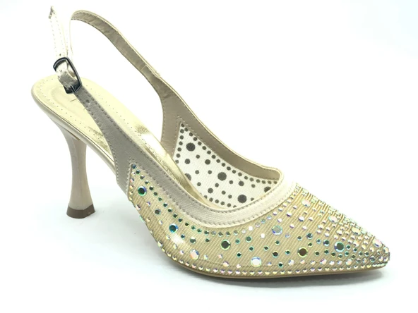 Feles Arkası Açık Şeffaf Taş Detaylı Sindirella Kadın Topuklu Ayakkabı - Resim 2