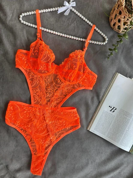 Aria's Closet Çiçek Desenli Turuncu Bodysuit