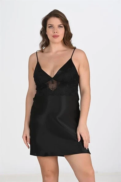 Aria's Closet 2'li Siyah Sabahlık Takımı Bigsize 6213