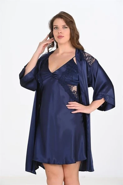 Aria's Closet 2'li Lacivert Sabahlık Takımı Bigsize 6208