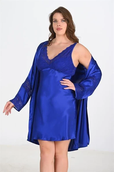 Aria's Closet 2'li Saks Sabahlık Takımı Bigsize 6211