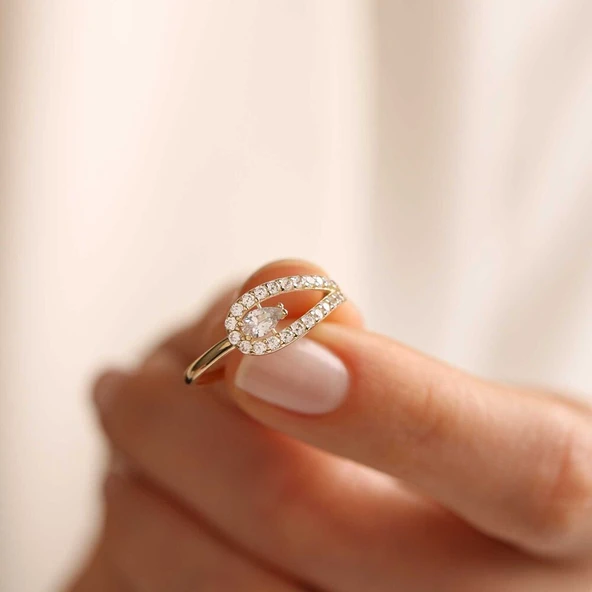 Damla Taşlı Altın Yüzük - Resim 3