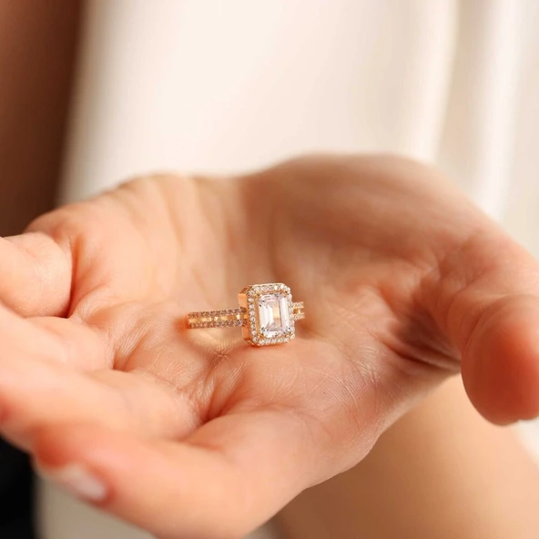 Sarı Altın Baget Yüzük Çift Kol - Resim 3