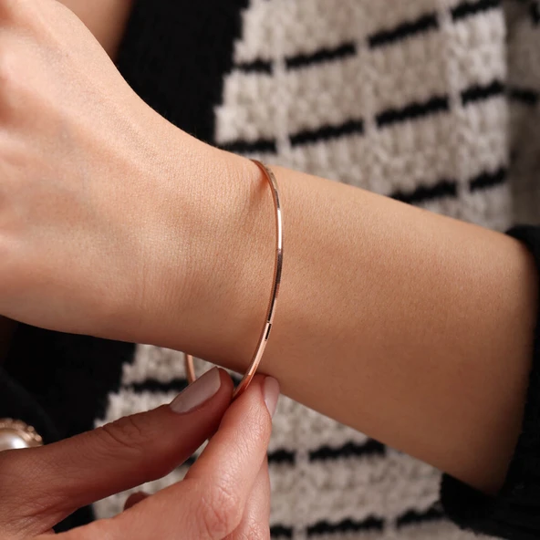 Rose Altın Ajda Bilezik Oluklu 8 Ayar - 2