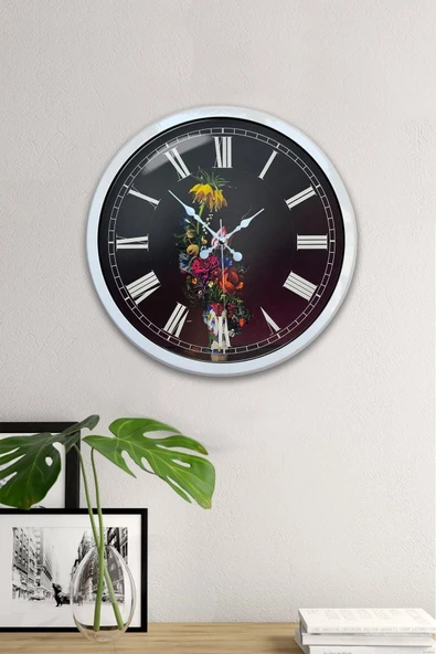Kasva Concept 40 Cm Beyaz Metal Vazolu Çiçek Duvar Saati
