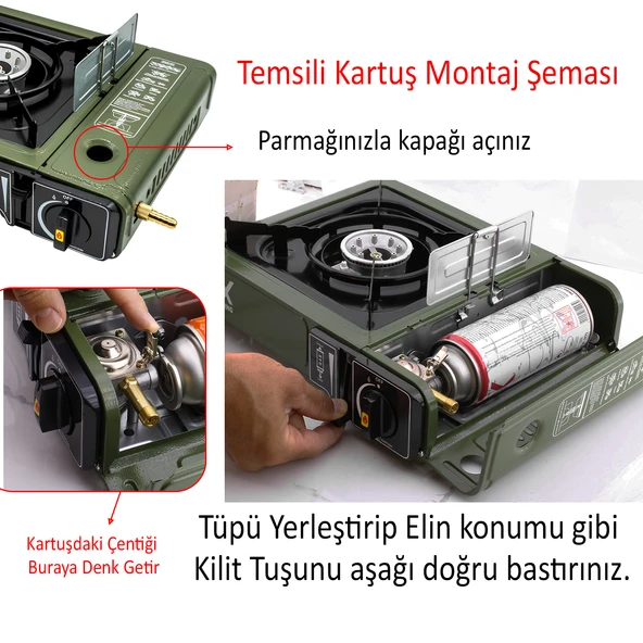 Portatif Taşınabilir Kamp Ocağı Tek Gözlü (5 Adet) Gaz Kartuşlu Tüp Uyumlu Bağlantı Gezi Piknik Ocak - 3