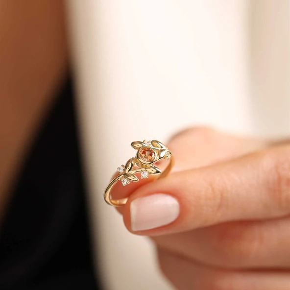 Vintage Altın Yüzük Çiçek Form - Resim 3