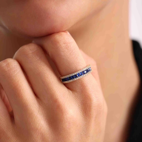 Yarım Tur Altın Yüzük Sapphire - 2