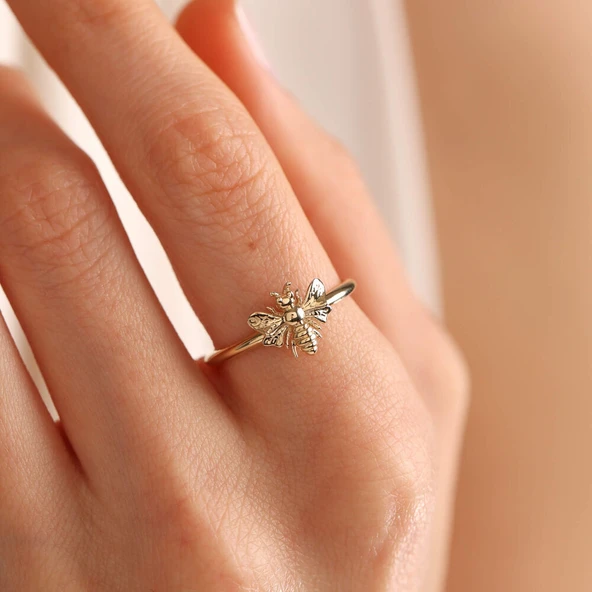 14 Ayar Altın Arı Yüzük Bee - Resim 2