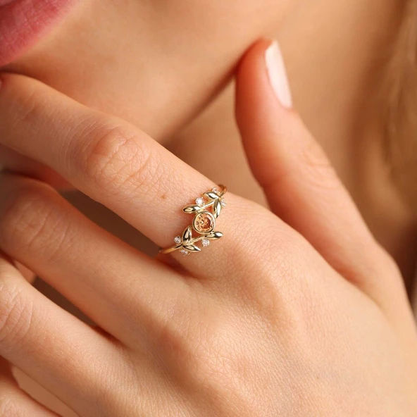 Vintage Altın Yüzük Çiçek Form - Resim 2