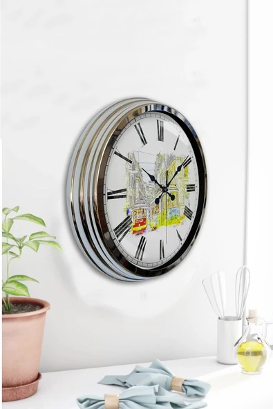 Kasva Concept Hediyelik 40 Cm Krom Metal Nostalji Duvar Saati